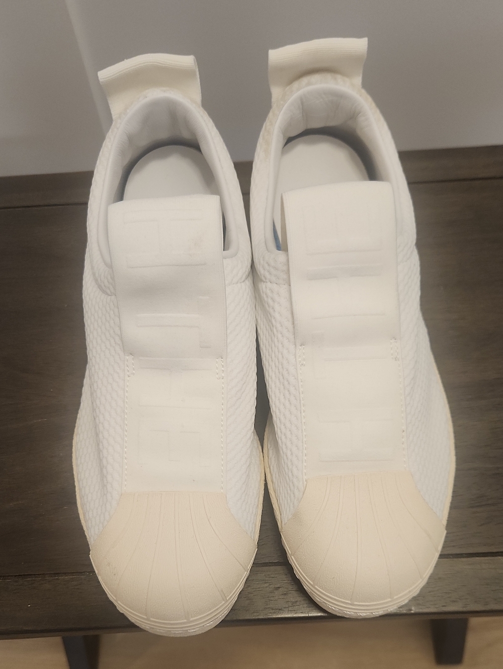adidas White Slip-On Sneakers with Cream Shell Toe